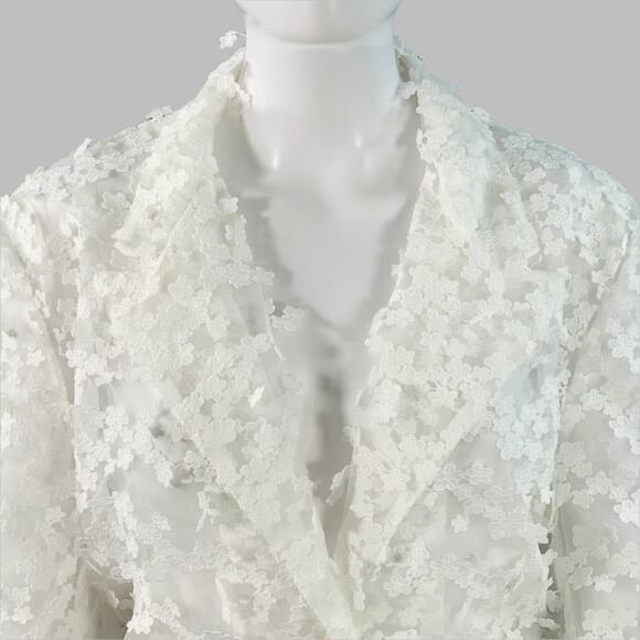 CYNTHIA ROWLEY Size M White Polyester Lace Peak Lapel Pantsuit - Picture 2 of 12